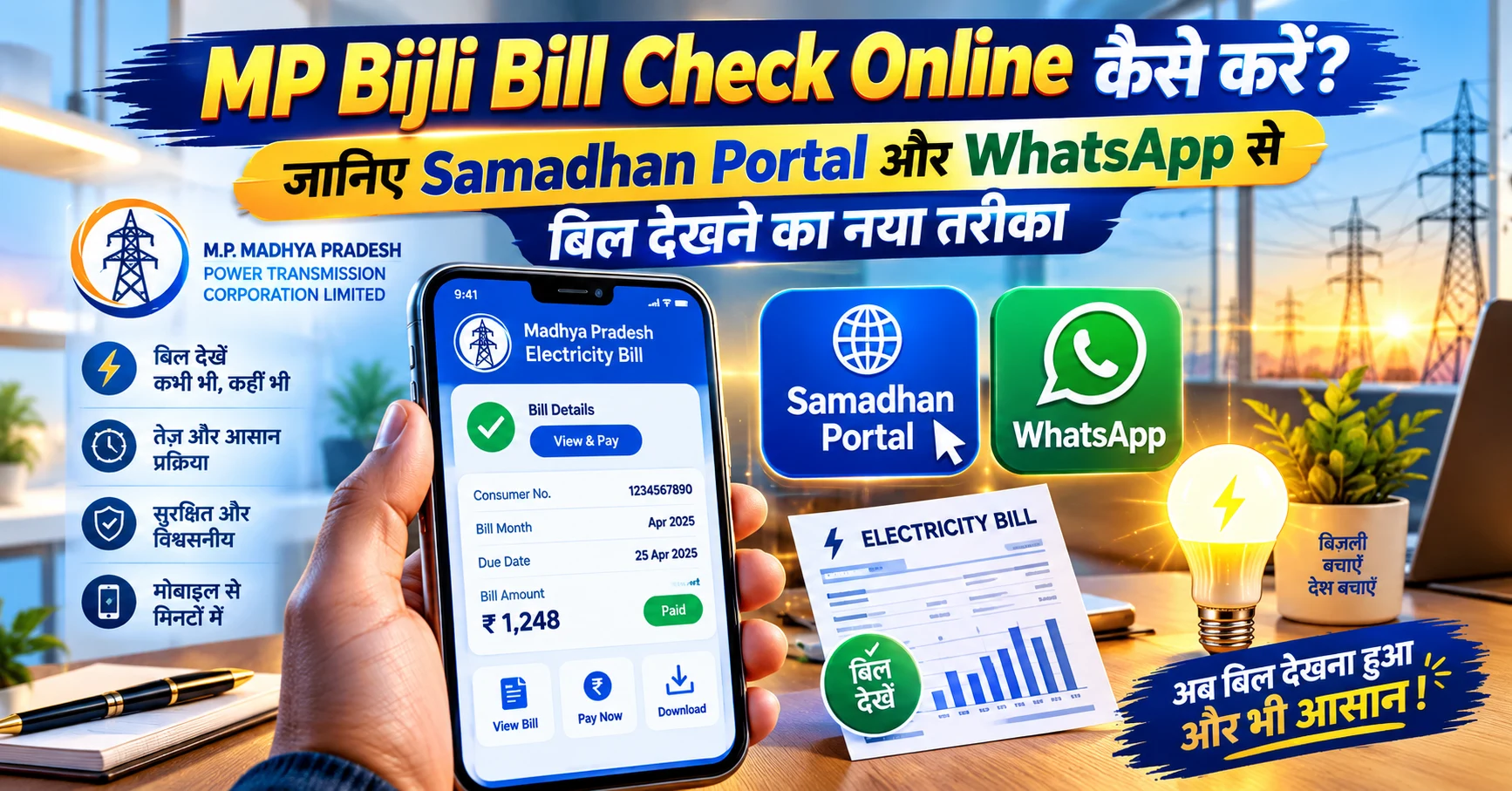Smartphone screen showing the process of MP bijli bill check through digital online portal.