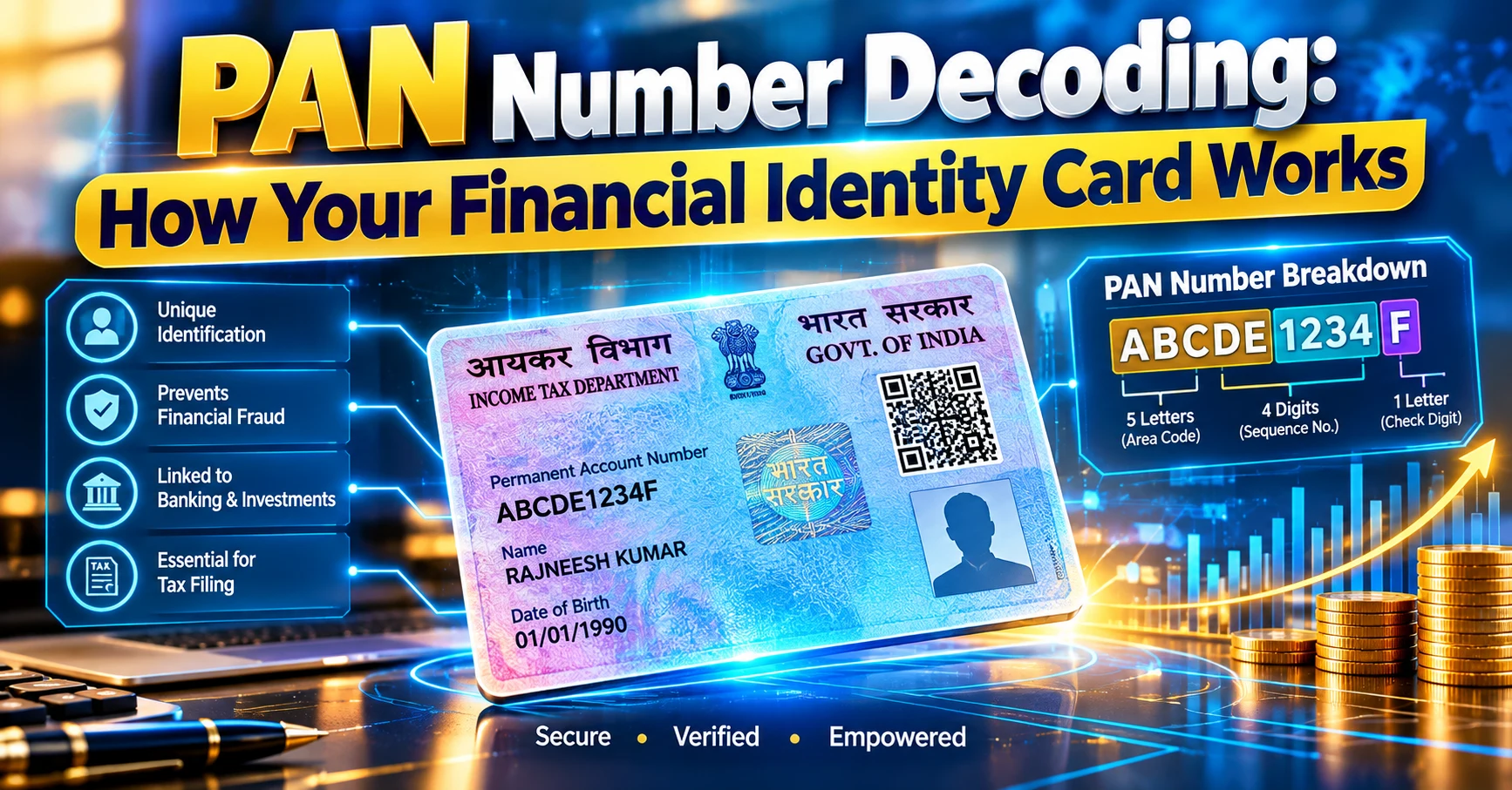 Close up of a financial document showcasing the importance of a PAN Number for identity verification.