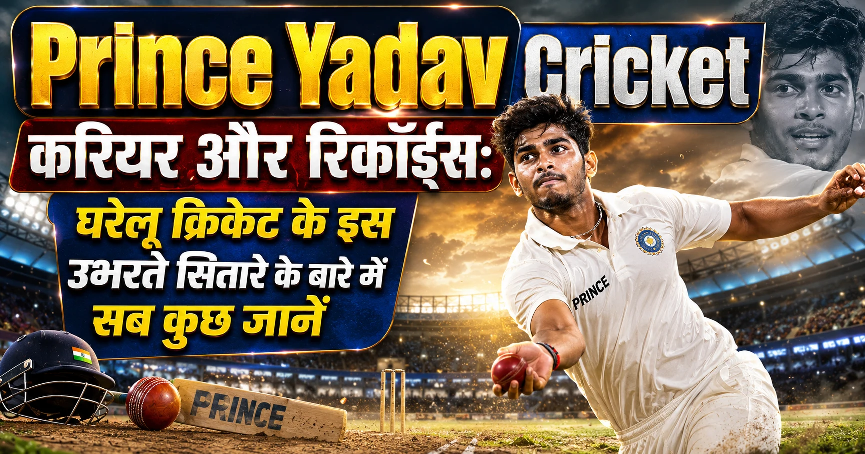 Prince Yadav Cricket player delivering a fast ball during a domestic Ranji Trophy match representing Uttar Pradesh