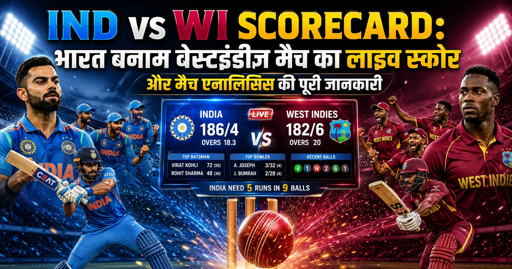 IND vs WI Scorecard showcasing live cricket match updates and detailed statistics between India and West Indies